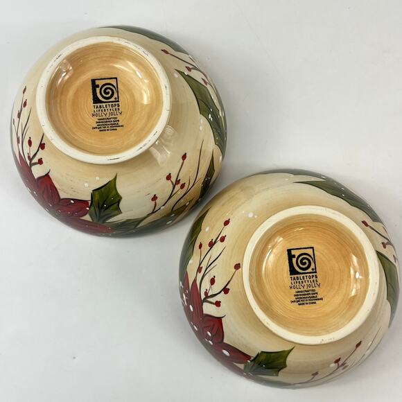 Tabletops Lifestyles Holly Jolly Snowman Cereal Soup Bowls x2 6" Christmas - Picture 5 of 10